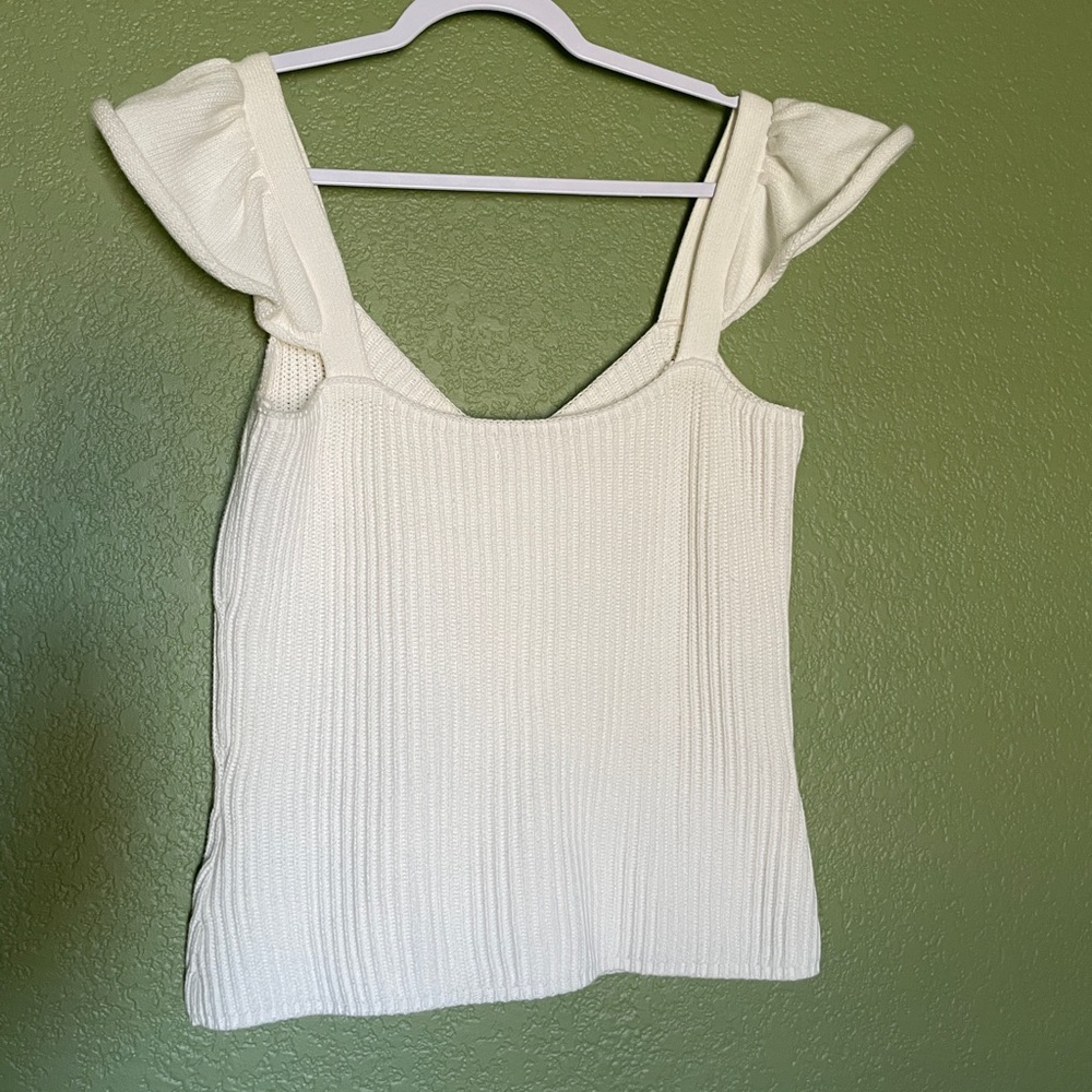 Anthropologie Cream Knit Flutter Sleeve Tank Medium - Picture 3 of 5